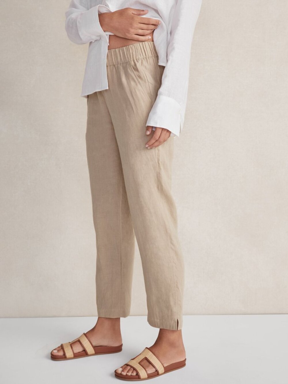 Haven Well Within Linen Tapered Pants Lagenlook Womens Medium M Beige NWT